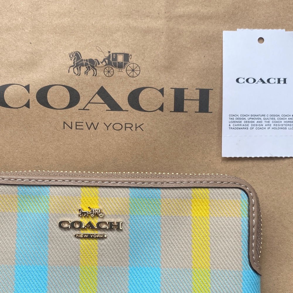 Coach Blue and Yellow Plaid Wristlet - Picture 7 of 9